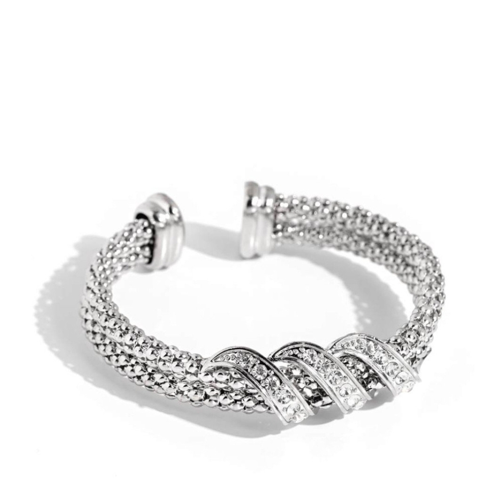 Paparazzi Silver Twisted Rope Bracelet Tangible Taste White Cuff Fashion Jewelry